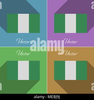 Fahnen von Nigeria. Satz von Farben flachen Bauweise und lange Schatten. Vector Illustration Stock Vektor