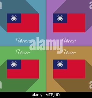 Flagge von Taiwan. Satz von Farben flachen Bauweise und lange Schatten. Vector Illustration Stock Vektor