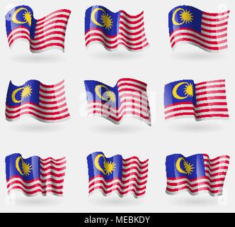 Satz von Malaysia Flags in der Luft. Vector Illustration Stock Vektor