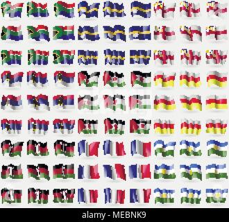Südafrika, Nauru, Herm, Serbien, Westsahara, Nordossetien, Kenia, Frankreich, Baschkortostan. Große 81 Fahnen. Vector Illustration Stock Vektor