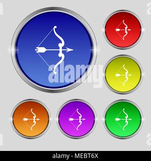 Bogen und Pfeil Symbol unterzeichnen. Runde Symbol auf hellen farbigen Buttons. Vector Illustration Stock Vektor