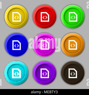 Programmierung code Symbol unterzeichnen. Symbol auf neun Runden farbigen Buttons. Vector Illustration Stock Vektor