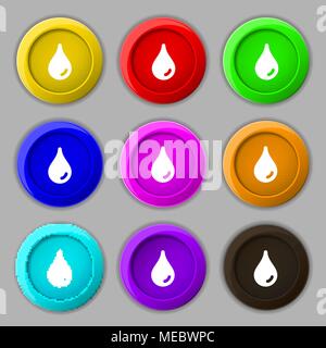 Water Drop Symbol unterzeichnen. Symbol auf neun Runden farbigen Buttons. Vector Illustration Stock Vektor