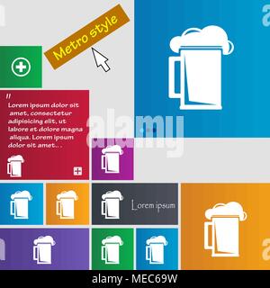 Glas Bier Symbol unterzeichnen. Tasten. Moderne Schnittstelle website buttons mit Cursor Mauszeiger. Vector Illustration Stock Vektor