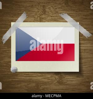 Flaggen der Tschechischen Republik am Rahmen auf Holz Textur. Vector Illustration Stock Vektor