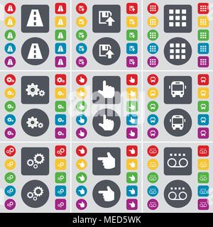 Straße, Floppy, Apps, Gang, Hand, Bus, Kassette Symbol. Eine große Auswahl an flache, farbige Schaltflächen für Ihre Konstruktion. Vector Illustration Stock Vektor