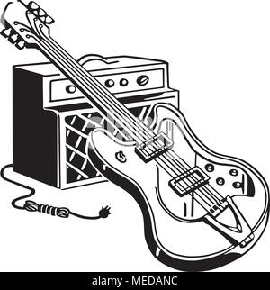 E-Gitarre und Verstärker - Retro Clipart Illustration Stock Vektor