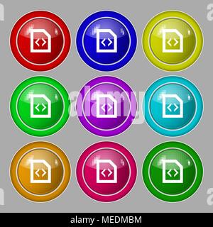 Programmierung code Symbol unterzeichnen. Symbol auf neun Runden farbigen Buttons. Vector Illustration Stock Vektor