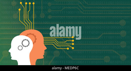 Künstliche Intelligenz Konzept Abbildung mit Kopf menschliche Roboter mit neuro-system Vector Graphic illustration Stockfoto