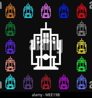 Skyscraper Symbol unterzeichnen. Vielen bunten Symbole für Ihr Design. Vector Illustration Stock Vektor