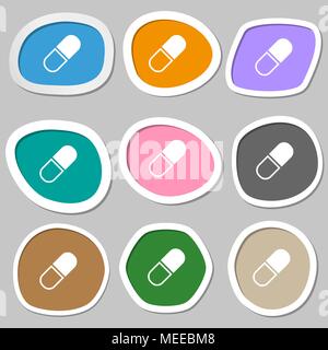 Pille Symbole. Mehrfarbige Aufkleber aus Papier. Vector Illustration Stock Vektor