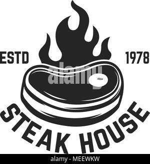 Ein Steak House. Fleisch Fleisch geschnitten und gekreuzten Hackmesser. Design Element für Logo, Label, Emblem. Vector Illustration Stock Vektor