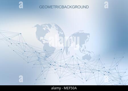 Abstrakte cloud computing Hintergrund und Netzwerke Konzept mit Erde Globen. Globale digitale Verbindungen mit gepunkteten Linien. Grosse Daten Visualisierung komplexer mit Verbindungen. Vector Illustration Stock Vektor