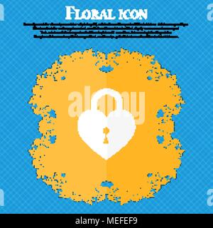 Lock in der Form von Herzen Symbol. Florale flache Bauweise auf einem blauen Abstrakt Hintergrund mit Platz für Ihren Text. Vector Illustration Stock Vektor