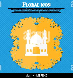 Türkische Architektur, Moschee Symbol. Florale flache Bauweise auf einem blauen Abstrakt Hintergrund mit Platz für Ihren Text. Vector Illustration Stock Vektor