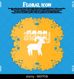Dekorative Sternzeichen Widder Symbol. Florale flache Bauweise auf einem blauen Abstrakt Hintergrund mit Platz für Ihren Text. Vector Illustration Stock Vektor
