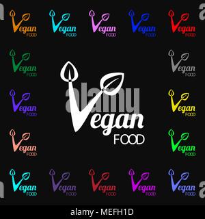 Veganes essen Grafik Design Icon Anmelden. Vielen bunten Symbole für Ihr Design. Vector Illustration Stock Vektor