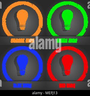 Glühlampe Symbol. Modernen Stil. In den Orange, Grün, Blau, Rot Design. Vector Illustration Stock Vektor