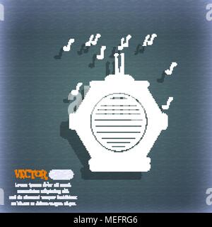 Alte analoge Radio- Symbol. Auf dem blau-grünen Abstrakt Hintergrund mit Schatten und Platz für Ihren Text. Vector Illustration Stock Vektor