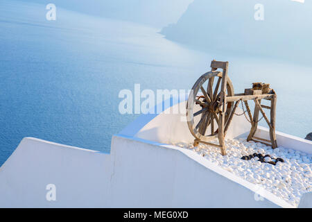 Santorini Schubkarre anzeigen Stockfoto