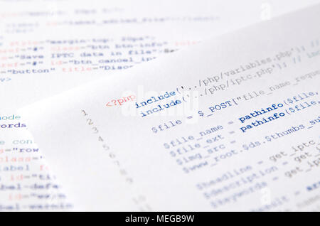 Web Developer Code einlesen. Programmierung, PHP gedruckter Code. Computer www Script. Stockfoto