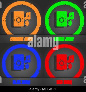 Musik Spalte, Disco, Musik, Melodie, Lautsprecher Symbol. Modernen Stil. In den Orange, Grün, Blau, Grün design. Vector Illustration Stock Vektor