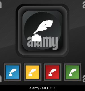 Feder, Retro pen Symbol. Satz von fünf bunte, stilvolle Tasten auf schwarze Textur für Ihr Design. Vector Illustration Stock Vektor