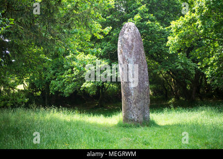 Der Menhir de Kerampeulven, ein Standing Stone bei Huelgoat, Brittant, Frankreich - Johannes Gollop Stockfoto