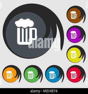 Glas Bier mit Schaum-Symbol. Symbole auf acht farbigen Tasten. Vector Illustration Stock Vektor