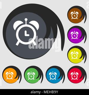 Symbol Wecker. Symbole auf acht farbigen Tasten. Vector Illustration Stock Vektor