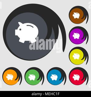 Piggy Bank - Geld sparen Symbol. Symbole auf acht farbigen Tasten. Vector Illustration Stock Vektor