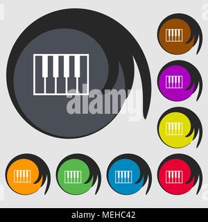 Piano-Taste Symbol. Symbole auf acht farbigen Tasten. Vector Illustration Stock Vektor