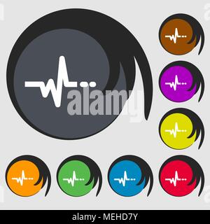 Puls zeichen Symbol. Symbole auf acht farbigen Tasten. Vector Illustration Stock Vektor