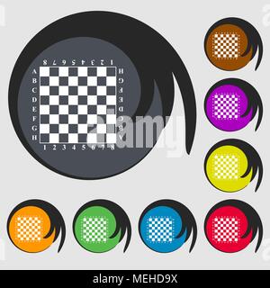 Moderne Schachbrett zeichen Symbol. Symbole auf acht farbigen Tasten. Vector Illustration Stock Vektor