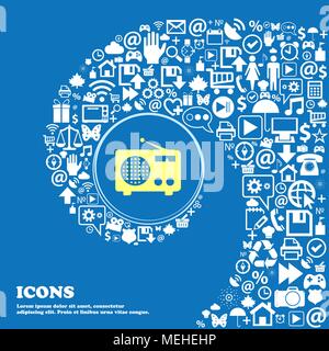 Retro Radio zeichen Symbol. Schönes set der schönen Ikonen verdrehte Spirale in der Mitte von einem großen Symbol. Vector Illustration Stock Vektor