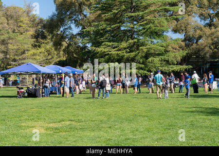 Davis, Kalifornien, USA, 21. April 2017. Öffentliche sammelt vor der Stände, während UC Davis jährliche Picknick Tag. Picknick Tag ist ein glücklicher Tag an der UC Californi Stockfoto