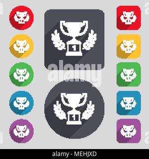 Champions Cup, Trophäe Symbol unterzeichnen. Um ein Set mit 12 farbigen Tasten und einen langen Schatten. Flache Bauform. Vector Illustration Stock Vektor