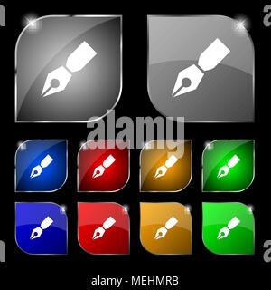 Stift -Symbol. Set aus 10 farbigen Buttons mit Blendschutz. Vector Illustration Stock Vektor