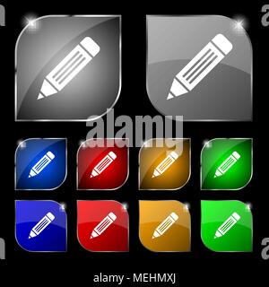 Stift -Symbol. Set aus 10 farbigen Buttons mit Blendschutz. Vector Illustration Stock Vektor