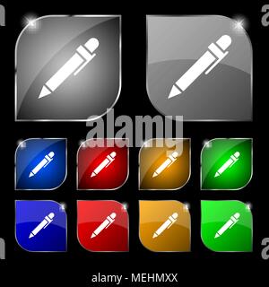 Stift -Symbol. Set aus 10 farbigen Buttons mit Blendschutz. Vector Illustration Stock Vektor