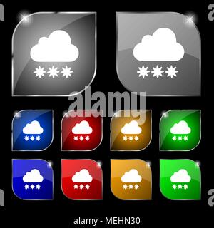 Snow Cloud Symbol unterzeichnen. Set aus 10 farbigen Buttons mit Blendschutz. Vector Illustration Stock Vektor