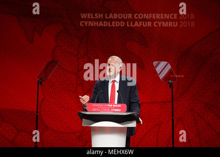 Welsh Arbeitskonferenz, Llandudno, Großbritannien, 22. April 2018. Jeremy Corbyn - Führer der Labour Party Rede zur Konferenz. Credit: Sean Pursey/Alamy leben Nachrichten Stockfoto