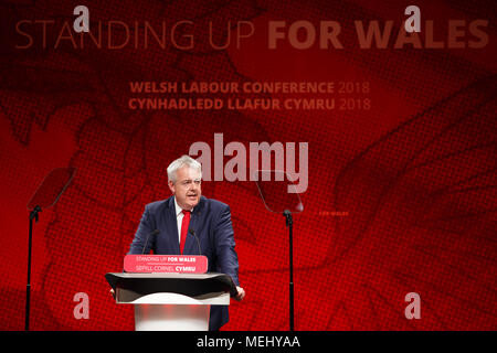 Welsh Arbeitskonferenz, Llandudno, Großbritannien, 21. April 2018. Carwyn Jones, Welsh Arbeiterführer Adressen Konferenz. Credit: Sean Pursey/Alamy leben Nachrichten Stockfoto