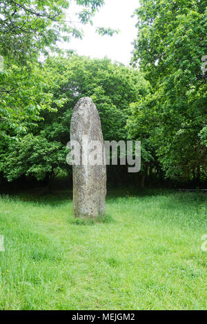 Der Menhir de Kerampeulven, ein Standing Stone bei Huelgoat, Brittant, Frankreich - Johannes Gollop Stockfoto