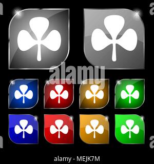 Kleeblatt Symbol unterzeichnen. Set aus 10 farbigen Buttons mit Blendschutz. Vector Illustration Stock Vektor