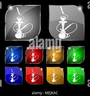 Shisha Symbol unterzeichnen. Set aus 10 farbigen Buttons mit Blendschutz. Vector Illustration Stock Vektor