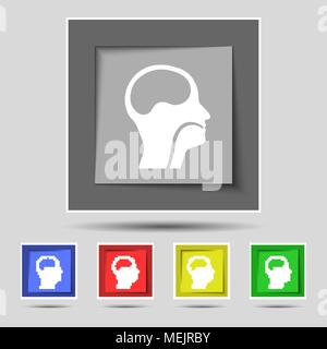 Kehlkopf, Ärzte Hals-, Nasen- und Ohrenheilkunde Symbol Zeichen auf der ursprünglichen fünf farbigen Tasten. Vector Illustration Stock Vektor