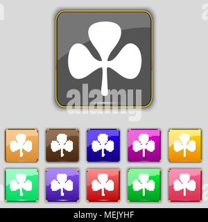 Kleeblatt Symbol unterzeichnen. Set mit 11 farbigen Buttons für Ihre Website. Vector Illustration Stock Vektor