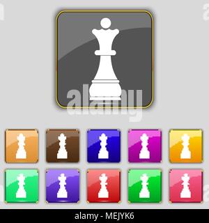 Chess Queen Icon Anmelden. Set mit 11 farbigen Buttons für Ihre Website. Vector Illustration Stock Vektor