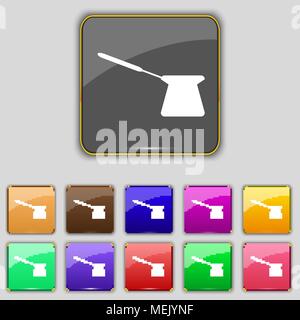 Kaffee turk Symbol unterzeichnen. Set mit 11 farbigen Buttons für Ihre Website. Vector Illustration Stock Vektor